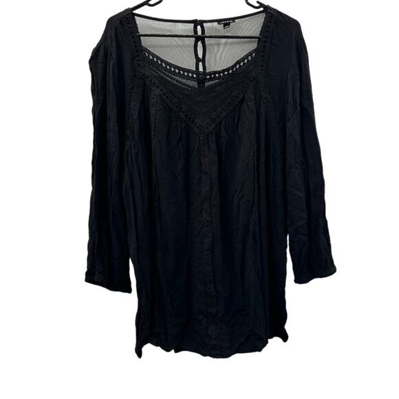 Torrid Black Gauze Embroidered Crotchet Trim 3/4 Sleeve‎ Pullover Top Size 2X - Picture 3 of 12